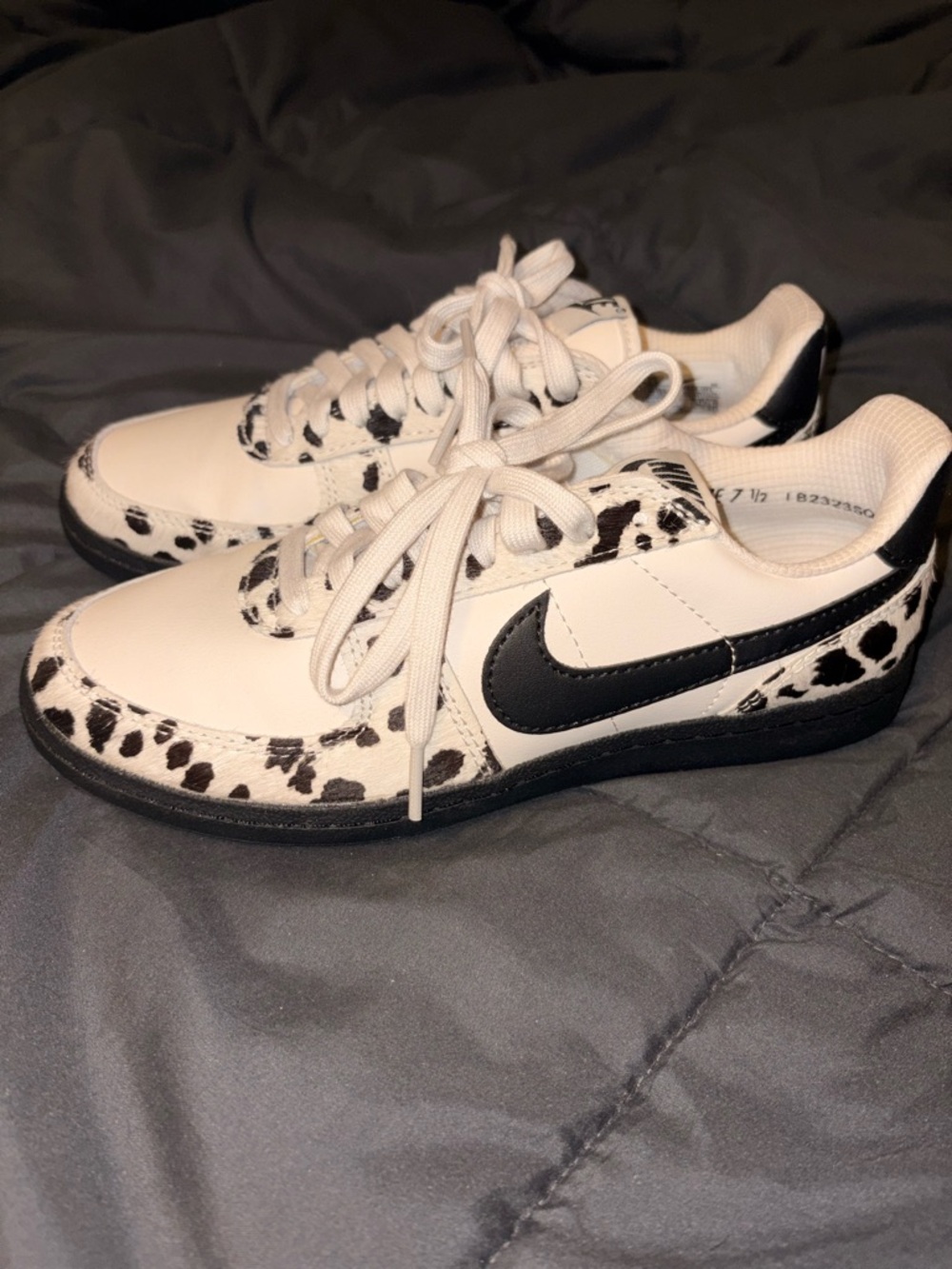 Nike White and Black Cow-Print Low-Top Sneakers